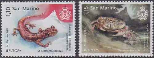 San Marino MiNr. 2842-2843 Europa 2021, Gefährdete Wildtiere (2 Werte)