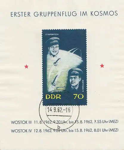 D,DDR Mi.Nr. Block 17 Gruppenflug der Raumschiffe Wostok 3 und 4