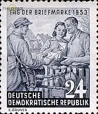 D,DDR Mi.Nr. 396 Tag der Briefmarke 53, Postbote mit Fahrrad (24)