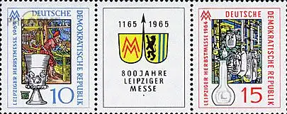 D,DDR Mi.Nr. Zdr.1052-53 Leipziger Herbsmesse 64 (je 1 x 1052-53 + Zw.steg)