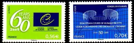 F,Europarat Dienst Mi.Nr. 65-66 50 Jahre Europarat, 50 Jahre EGMR (2 Werte)