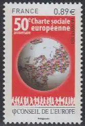 F,Europarat Dienst Mi.Nr. 69 50J. Europ. Sozialcharte, Weltkugel (0,89)