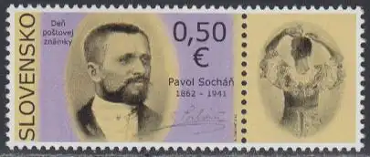 Slowakei Mi.Nr. 698Zf Tag der Briefmarke, Pavel Sochan (0,50 m.Zierfeld)