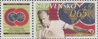 Slowakei Mi.Nr. 701Zf 150J. organis. Fußball, Jan Popluhár (0,65 m.Zierfeld)
