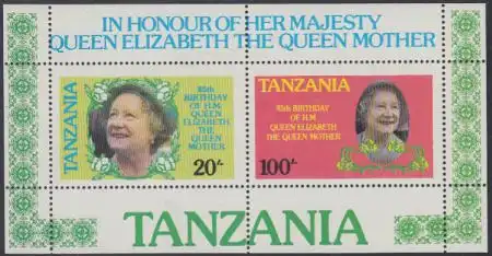 Tansania Mi.Nr. Block 42 85.Geburtstag Königinmutter Elisabeth 