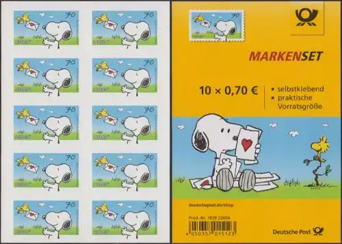 D,Bund MiNr. Folienblatt 73 Comics, Die Peanuts, Snoopy Liebesbrief, skl (mit 10x3371)