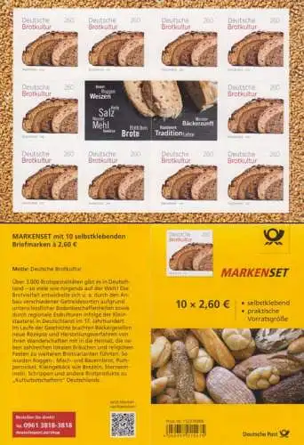 D,Bund MiNr. MH 110 Deutsche Brotkultur, Brotscheiben, skl (mit 10x3390)