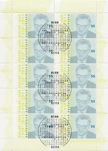D,Bund Mi.Nr. Klbg.2802 Konrad Zuse, Computer - Erfinder (mit 10 x 2802)