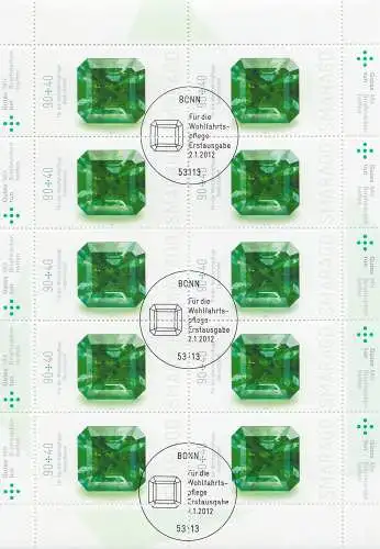 D,Bund Mi.Nr. Klbg.2902 Wohlfahrt 2012, Edelsteine, Smaragd (m.10x2902)