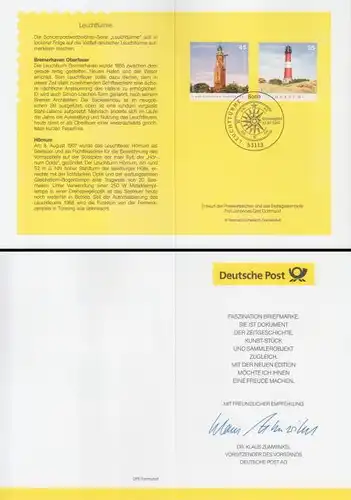 Bund Ministerkarte Mi.Nr. 2612-13 Leuchttürme Bremerhaven + Hörnum/Sylt 