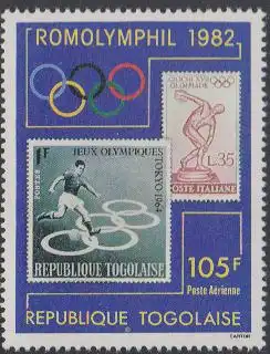 Togo Mi.Nr. 1605 ROMOLYMPHIL 1982, Markenabbildungen + olympische Ringe (105)