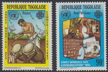 Togo Mi.Nr. 1645-46 Weltkommunikationsjahr, Trommler, Telefon, Brief (2 Werte)