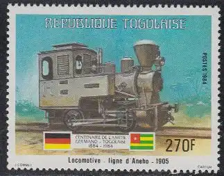 Togo Mi.Nr. 1707 100J. dt.-togol.Freundschaft, Lokomotive der Aneho-Linie (270)
