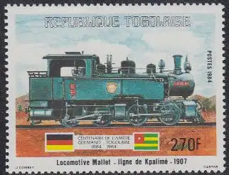 Togo Mi.Nr. 1708 100J. dt.-togol.Freundschaft, Lokomotive Kpalimé-Linie (270)