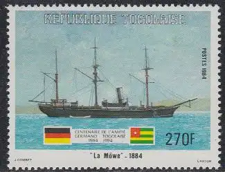 Togo Mi.Nr. 1709 100J. dt.-togol.Freundschaft, Dampfschiff Möwe (270)