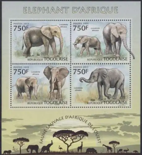 Togo MiNr. Klbg.4846-49 Fauna Westafrikas, Savannenelefanten