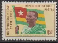 Togo Mi.Nr. 286 Unabhängigkeitserklärung, Staatspräsident Nationalflagge  (0,50)