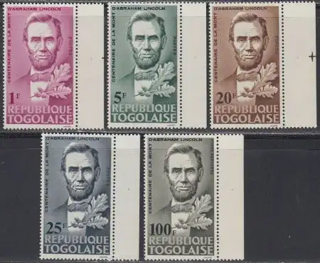 Togo Mi.Nr. 462-66A 100.Todestag Abraham Lincoln (5 Werte)