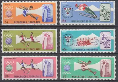 Togo Mi.Nr. 626-31A Olympia 1968 Mexiko und Grenoble (6 Werte)