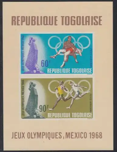 Togo Mi.Nr. Block 35 Olympia 1968 Mexiko, Ringen, Laufen 