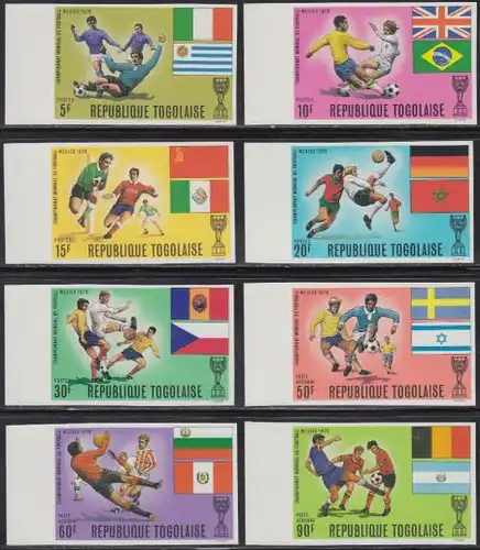 Togo Mi.Nr. 792-99B Fußball-WM 1970, Spielszenen, Flaggen, ungezähnt (8 Werte)