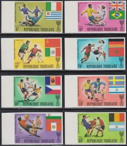 Togo Mi.Nr. 792-99B Fußball-WM 1970, Spielszenen, Flaggen, ungezähnt (8 Werte)