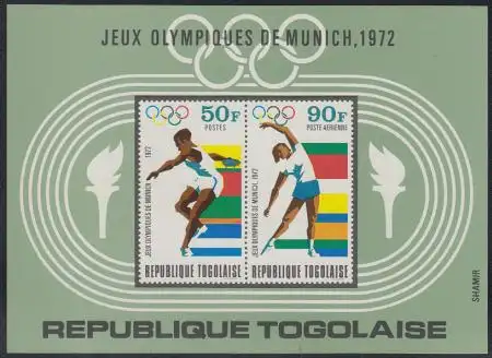 Togo Mi.Nr. Block 65 Olympia 1972 München, Diskuswerfen, Kunstturnen