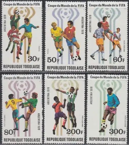 Togo Mi.Nr. 1300-05A Fußball-WM 1978 Argentinien, Spielszenen (6 Werte)