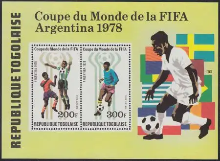 Togo Mi.Nr. Block 133A Fußball-WM 1978 Argentinien, Spielszenen, Flaggen