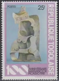 Togo Mi.Nr. 1559A 100.Geb.Pablo Picasso, Plastik Frau mit Hut (25)