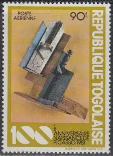 Togo Mi.Nr. 1562A 100.Geb.Pablo Picasso, Plastik Geige+Flasche auf Tisch (90)