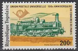 Togo Mi.Nr. 1333A 100J.UPU-Kongress Paris, franz. Peresonenzuglokomotive (200)