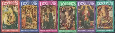 Togo Mi.Nr. 1334-39A Weihnachten 1978, Gemälde Maria m.Kind versch.Maler (6 W.)