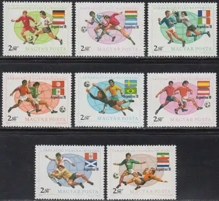 Ungarn Mi.Nr. 3284-91A Fußball-WM 1978 Argentinien, Spielszenen, Flaggen (8 W.)