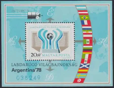 Ungarn Mi.Nr. Block 130A Fußball-WM 1978 Argentinien, WM-Emblem, Flaggen