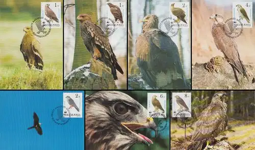 Ungarn Mi.Nr. 3624-30 Weltweiter Naturschutz, Greifvögel (7 Maximumkarten)