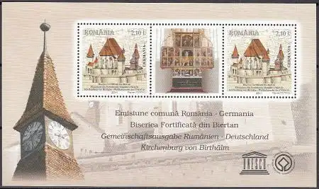 Rumänien Mi.Nr. Block 514 UNESCO Welterbe, Birthhälmer Kirchenburg, Siebenbürgen