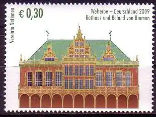 UNO Wien Mi.Nr. 599 UNESCO-Welterbe, Deutschland, Rathaus Bremen m.Roland (0,30)