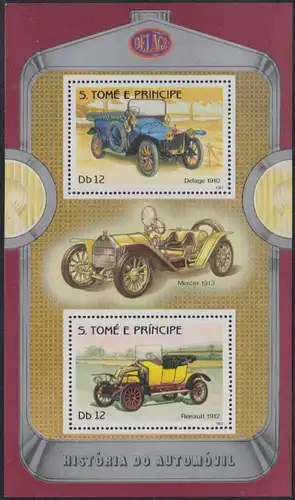 Sao Tomé und Principe Mi.Nr. Block 139A Autos, Delage 1910, Renault 1912