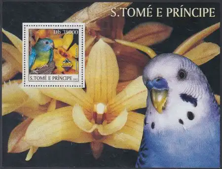 Sao Tomé und Principe Mi.Nr. Block 440 Papageien und Orchideen 
