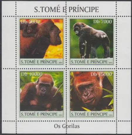 Sao Tomé und Principe Mi.Nr. Klbg.2613-16 Gorillas 
