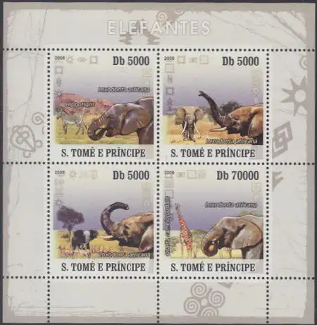 Sao Tomé und Principe Mi.Nr. Klbg.3420-23 Afrikanischer Elefant 