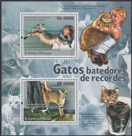Sao Tomé und Principe Mi.Nr. Block 839 Rekorde bei Hauskatzen