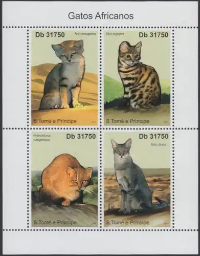 Sao Tomé und Principe Mi.Nr. Klbg.4929-32 Afrikanische Katzen
