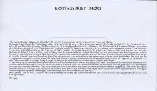 D,Bund Mi.Nr. 3623 Tag der Briefmarke 2021, Bordeaux-Brief (80+40)