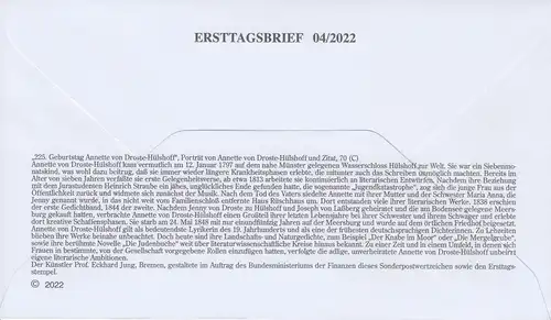 D,Bund Mi.Nr. 3658, 225. Geburtstag Annette von Droste-Hülshoff (70)