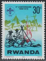 Ruanda Mi.Nr. 915A 10J.Pfadfinderbewegung in Ruanda, Lagerfeuer (30)