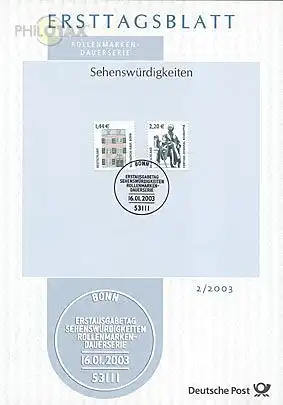 D,Bund Mi.Nr. 2/03 Sehenswürd., Beethovenhaus+Fontane-D. (Marken MiNr.2306-2307)