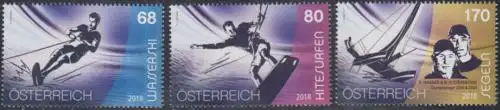 Österreich MiNr. 3396-98 Sport und Wasser, Wasserski, Kitesurfen, Segeln (3 W.)