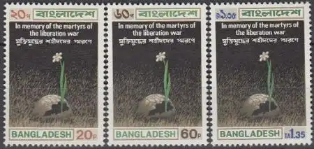 Bangladesch Mi.Nr. 19-21 Märtyrer des Befreiungskrieges, Helm + Blume (3 Werte)